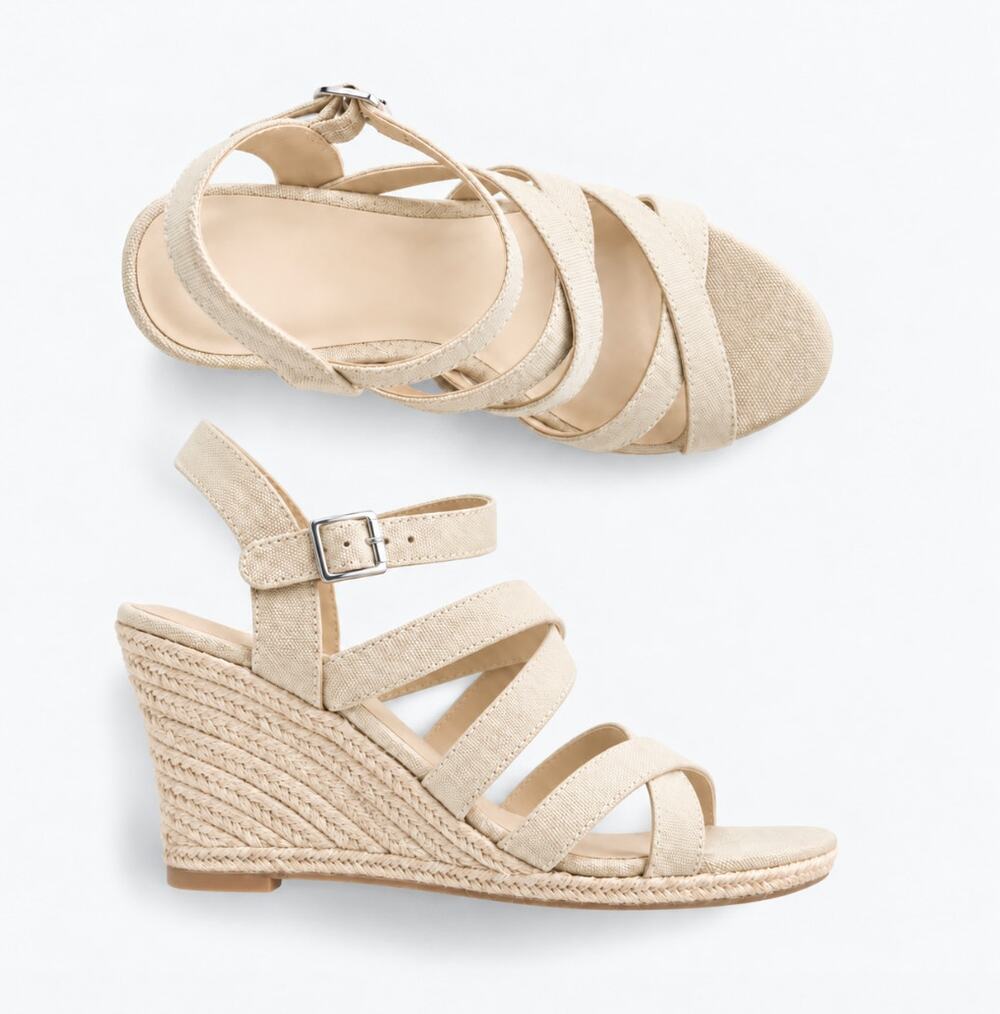 DOLCE Vita Womens DV8 Plume Wedge Sandals Size 7.5 Cream Beige Canvas NWOB